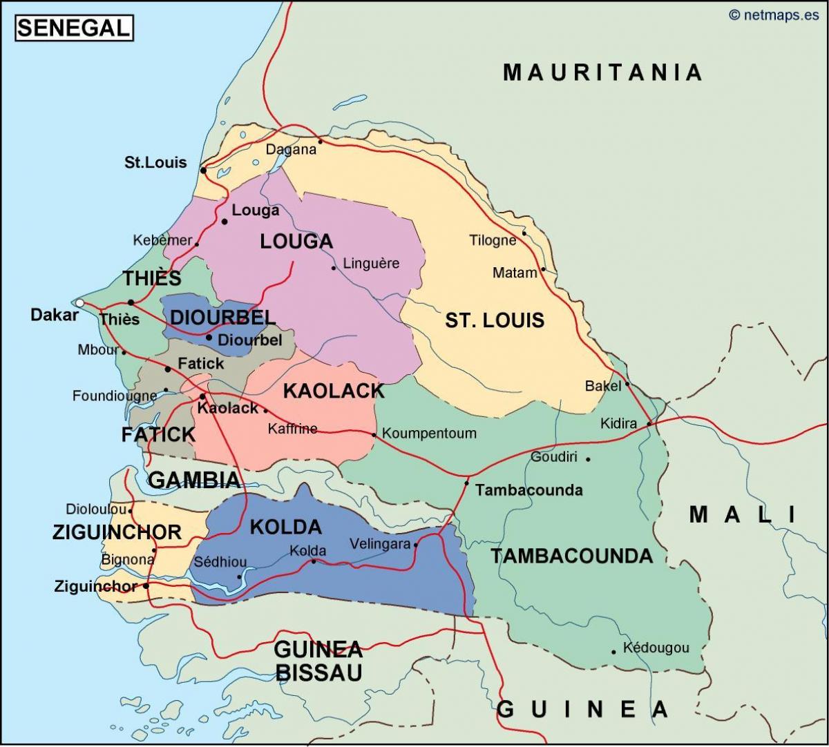 地图塞内加尔国家
