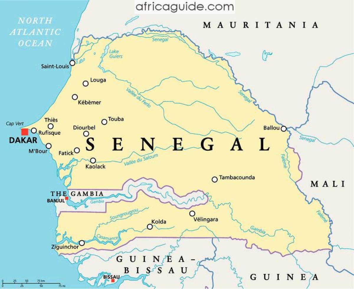 塞内加尔河的非洲地图