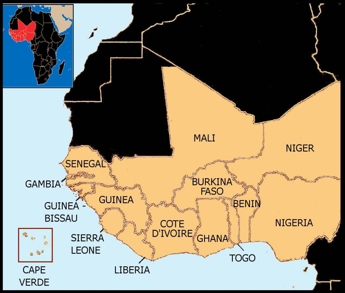地图塞内加尔的西非地图